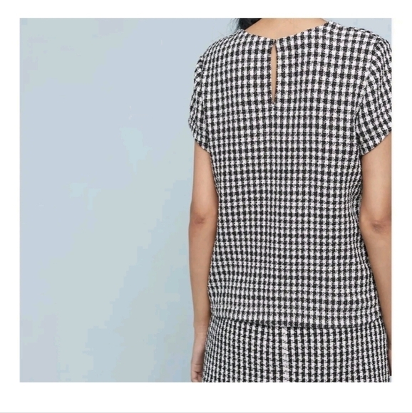 Anthropologie Maeve Townsend Black White Houndstooth Short Sleeve Top Boxy Sz 10 - Picture 3 of 16